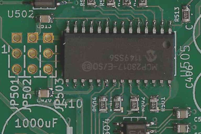 Blend the printed circuit board image and the constant 100 using the
second color gradient image as the blend
factor.